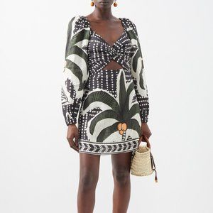 Johanna Ortiz Atardecer Tropical Linen Mini Dress Size US 8 Retailed $850